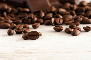 Coffee beans and chocolate pieces