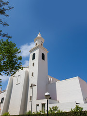 Menorca Sant Lluis white mediterranean church in Balearic - obrazy, fototapety, plakaty
