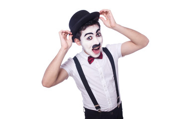 Personification of Charlie Chaplin on white