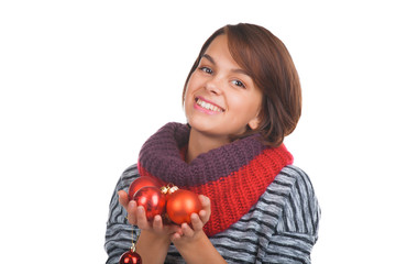 Young woman with christmas ball