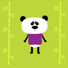 Fototapety  Kreskówka panda chłopiec i bambus. Karta