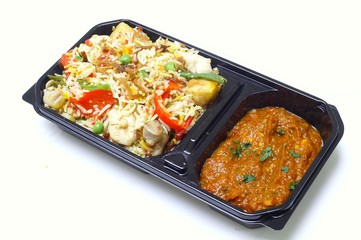 retail biryani curry in retail tray