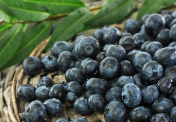 Blueberries on wicker tray