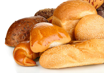Variety of bread isolated on white