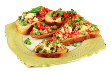 Sandwiches with vegetables and greens on plate isolated on
