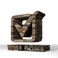 3d graphic of a strong well done sign  built out of stones