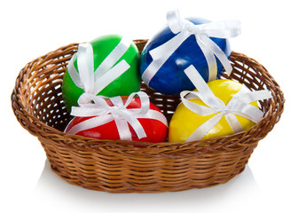 Fototapeta na wymiar Wattled basket with the Easter eggs