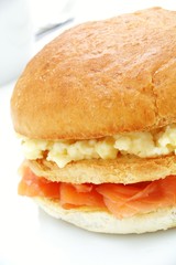 smoked salmon and scrambled egg brioche bun