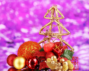 Composition of Christmas balls on purple background