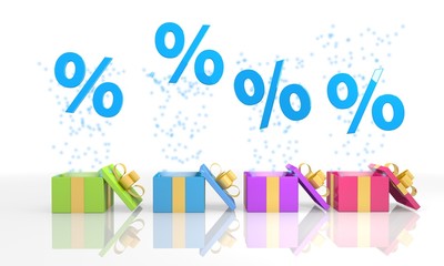 christmas present boxes with percent symbol