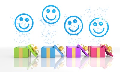 happy present boxes with smile symbol