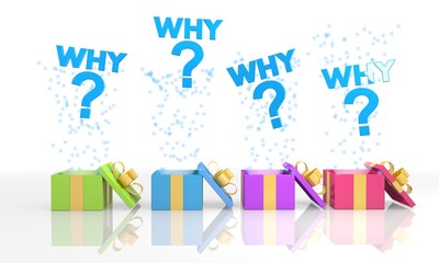 isolated present boxes with why symbol