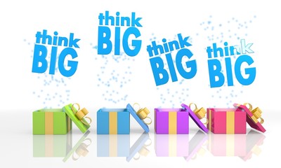 motivating, present boxes with think big icon