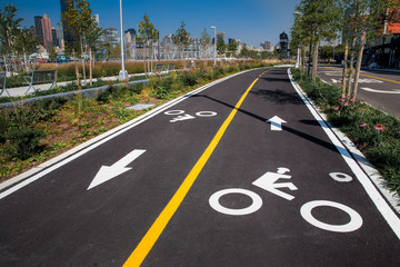Urban bike lane in a New York City park