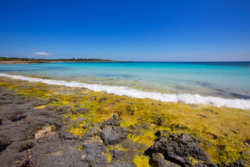 Fototapeta na wymiar Menorca Son Saura beach in Ciutadella turquoise Balearic