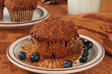 Bran muffin with wild blueberries