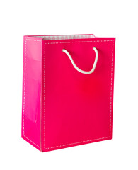 Pink paper bag ready for shopping, isolated on white background