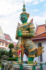 Fototapeta na wymiar green giant statue of the temple thailand