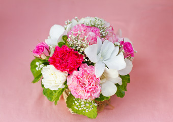 beautiful bouquet of bright wildflowers in basket
