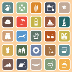 Beach flat icons on orange background