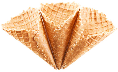 Empty ice-cream cones on a white background.