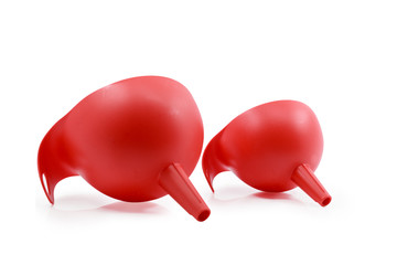 red Plastic Funnel on white background
