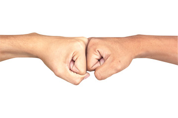 A close up image of a fist bump  isolated on white background