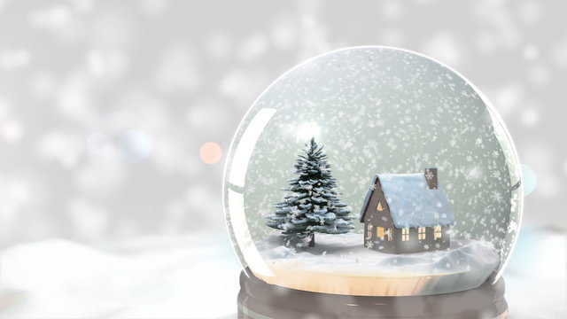 Christmas Snow globe Snowflake with Snowfall on White Background