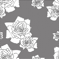 Black lace vector fabric seamless  pattern with roses