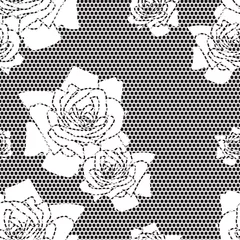 Foto op Plexiglas anti-reflex Black lace vector fabric seamless  pattern with roses © comotomo