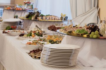 Appetizers and salads on buffet