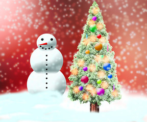 Snowman Christmas Red Backdrop