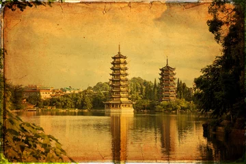 Fototapete Rund Pagodas Riming Shuang Ta - Guilin - China © lapas77