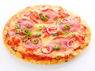 Delicious pepperoni pizza with hot chillies