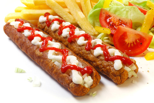 Frikandel , lettuce and French fries