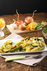 Pasta with zucchini flowers fresh