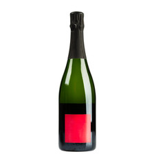 Champagne bottle with red lable