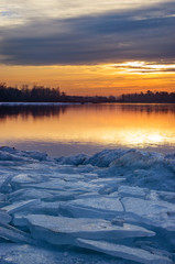 Sunset on the icy shore.