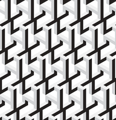 3D Black and White Abstract Geometric Vector Seamless Pattern