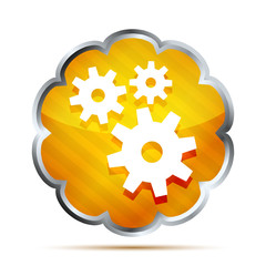 yellow striped metallic icon with gear on a white background