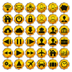 set of yellow web, multimedia and business icons on a white back
