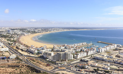 Morocco, view of the beach and the marina in Agdir