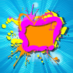 abstract colorful grunge frame with rays on blue striped backgro