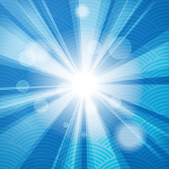 Fototapeta premium sun with rays on a blue striped background