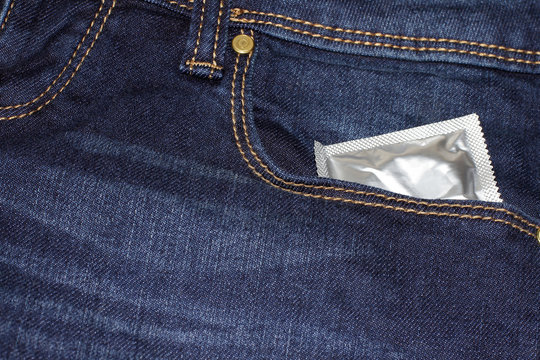 One condom in a jeans pocket