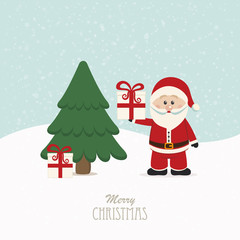 santa claus hold gift snowy background
