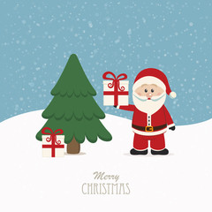 santa claus hold gift snowy background