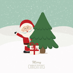 santa wave behind tree snowy background