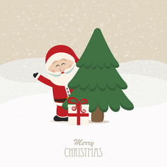 santa wave behind tree snowy background