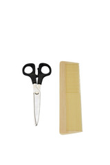 Close-up of a comb with scissors